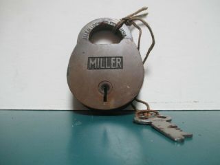 Vtg Antique Solid Brass Miller Lock Co Phila Usa Padlock W 352 Key 352