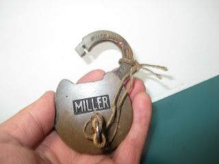 VTG Antique Solid Brass Miller Lock Co Phila USA Padlock w 352 Key 352 6