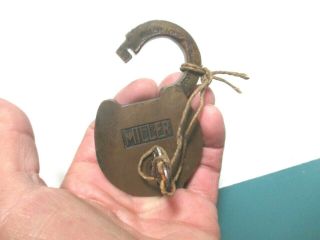VTG Antique Solid Brass Miller Lock Co Phila USA Padlock w 352 Key 352 8