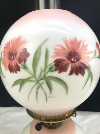 Antique 1890 ' s Banquet Oil Lamp Hand Painted Pittsburg Gone with the Wind Signed 2
