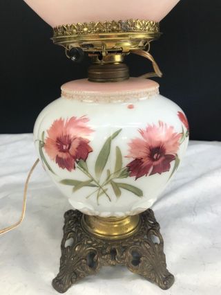Antique 1890 ' s Banquet Oil Lamp Hand Painted Pittsburg Gone with the Wind Signed 3