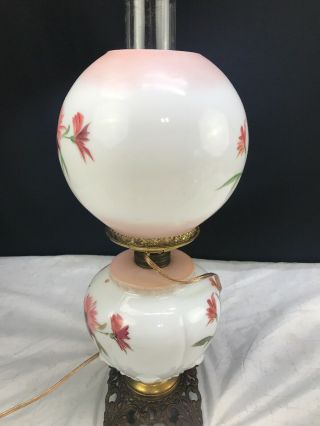Antique 1890 ' s Banquet Oil Lamp Hand Painted Pittsburg Gone with the Wind Signed 5