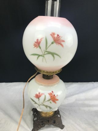 Antique 1890 ' s Banquet Oil Lamp Hand Painted Pittsburg Gone with the Wind Signed 6