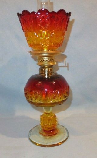 Complete Amberina Miniature Oil Lamp