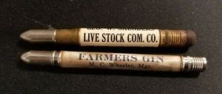 2 Vintage Bullet Pencils,  Fort Worth Live Stock Com.  Co. ,  And Pecan Gap Tx Gin