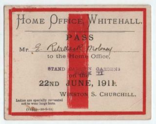 Ticket Coronation Of King George V & Queen Mary 1911 Winston Churchill