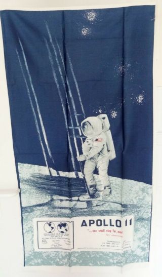 Collectible Vtg Apollo 11 Neil Armstrong Stepping On The Moon Cloth Wall Hanging