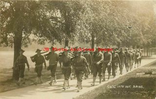 World War I,  Rppc,  Camp Dix Nj,  Company L 17th Infantry On Hike,  Photo