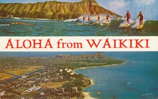 1950s Aloha From Waikiki,  Surfers Surfing,  Hawaii By Mike Roberts C10776