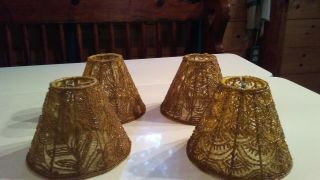 Set Of 4 Small Vintage Detailed Glass Beaded Boudoir Vanity Table Lamp Shades