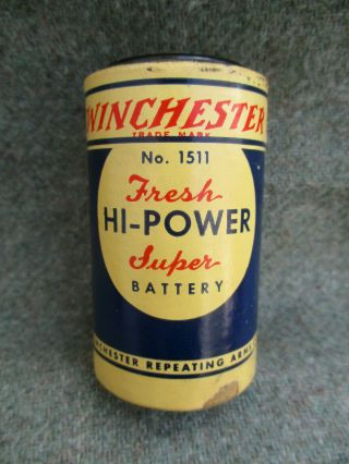 Vintage 1949 Winchester Hi - Power No 1511 D Cell Paper Label Flashlight Battery