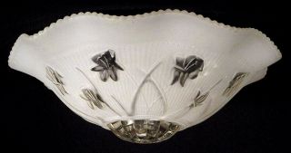 1940s Rare Vintage Jeannette Glass Iris Herringbone Ceiling Lamp Shade White