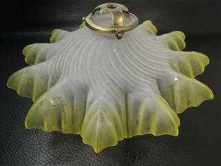 Antique French Vaseline Yellow Green Satin Glass Lamp light shade 4