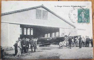 Military Airplane Hangar De Longwy 1913 French Aviation Postcard,  Pioneer - Era