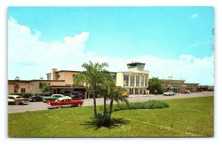 Vintage Postcard 1950s Cars Tampa Airport Terminal Florida H5