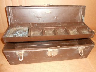 Antique S - K Tools Metal Tool Box Leather Padded Handle