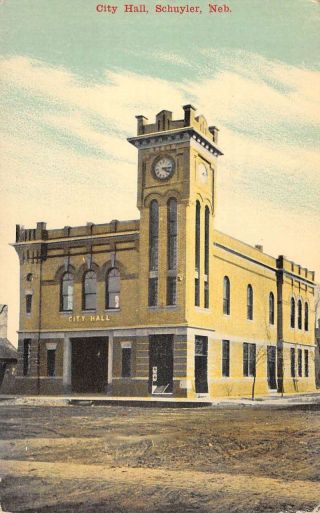 Schuyler Nebraska City Hall Street View Antique Postcard K87427