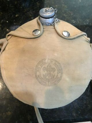 Boy Scouts Of America Vintage Canteen W/case,  Strap And Metal Cap 1940 