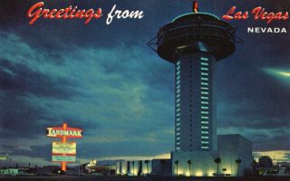 Las Vegas,  Nv,  Landmark Hotel Tower At Night,  Chrome Vintage Postcard G6591