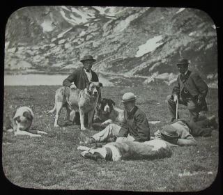 Glass Magic Lantern Slide Group Of Victorian Men With Dogs C1890 Photo