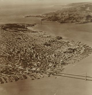 Square Top Keystone Stereoview Aerial View Of San Francisco,  Bay,  Ca K600 - 1067 - B