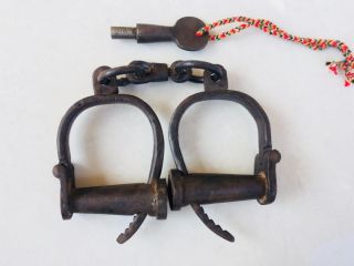 Old Vintage Antique Handcrafted Iron Adjustable Lock Key Handcuffs,  Collectible