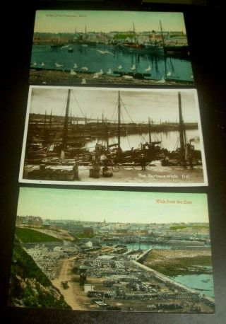 3 X 1910 - 1939 Wick Harbour Fishing Interest Postcards Scotland Caithness