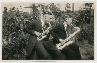 Gatsby Era Dapper Teen Boys Playing Saxophones Vtg 20 