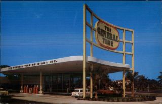 Miami Fl General Tire Store Biscayne Bldg Gas Station 1950s Roadside Chrome Pc