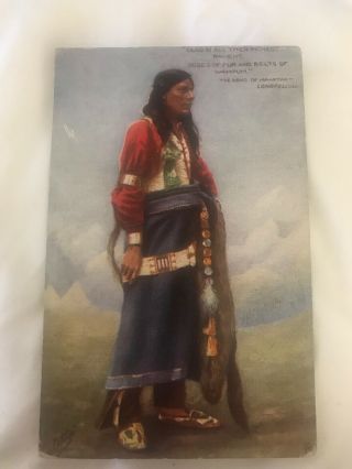 Antique Native American Indian Postcard In Color Hiawatha Series2 Tucks