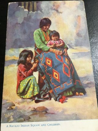 Antique Native American Indian “navajo Indian Squaw & Children” Adorable