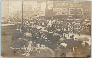 1909 Chicago Illinois Rppc Photo Postcard " Decoration Day Parade " Street Scene