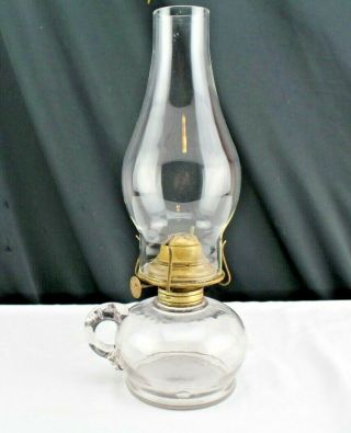 Antique Finger Lantern Clear Glass - Hemingray Covington Style Oil Lamp With Brass
