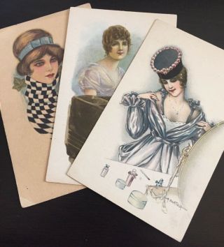 3 Art Deco Artist Signed Nanni Marco Bertiglia Glamour Girl Italy Postcard
