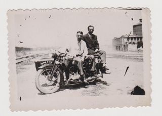 Two Men Pose On Old Gnome Rhone Motorcycle Portrait Vintage Orig Photo /54952