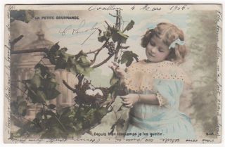 Edwardian Girl With A Grape Vine Antique Photo Postcard