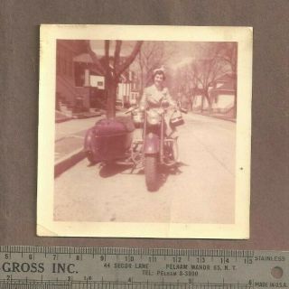 Vintage 1954 Photo Well Dressed Woman Sitting On A Harley Davidson Motorcycle