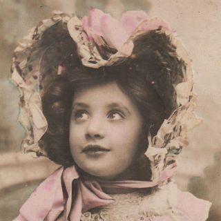 Girl With A Pink Bonnet Antique Photo Postcard