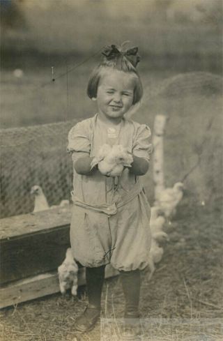 1914 Little Caroline Holds A Baby Chick Chickens On Farm