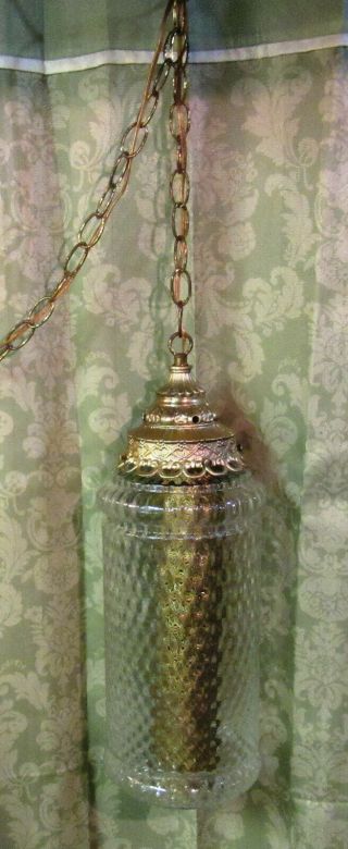 Lovely Vintage Mid - Century Bubble Glass Hanging Pendant Swag Lamp W.  Diffuser