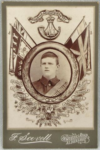 Cabinet Card Durham Light Infantry Soldier Battle Military Flag Banner Ww1