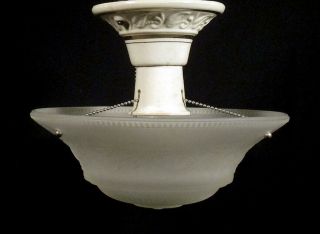 1930s Vintage PORCELIER Pendant Light CEILING FIXTURE Porcelain Frosted Glass 2