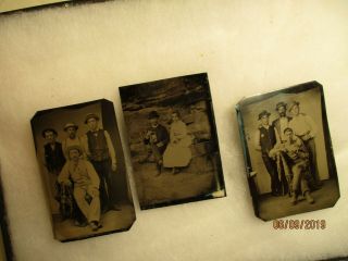 3 Antique Tintype Photos Small Groups Of Men & Women 2 - 1/2 " X 3 - 1/2 "