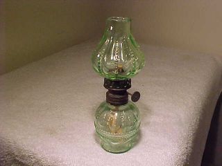 Antique Miniature Oil Lamp,  Light Green,  All Matching P&a,  Acorn Burner