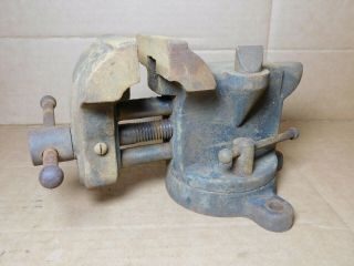Vintage Small Swivel Base Bench Vise 3 " Jaws With Anvil Section And Hardie