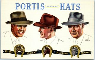 " Portis Hand - Made Hats " Linen Advertising Postcard Artist - Signed Allen C1942
