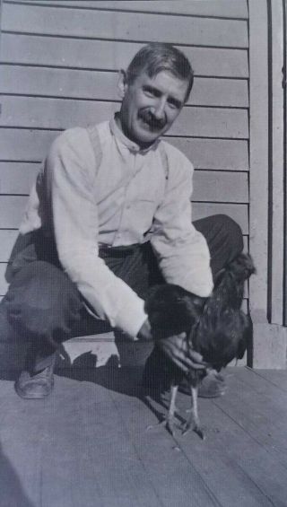 Vintage Photo Negative Film Man Holding A Chicken