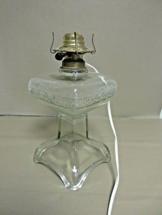 Antique Glass Oil Kerosene Lamp - Greek Key Design - Electric Conversion Insert - Old
