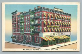 Meyers Hotel Hoboken Jersey—vintage Linen Pc Advertising Postcard 1940s