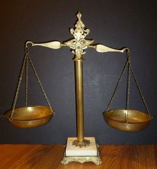 Old Greek Marble & Antique Brass Balance Scale Of Justice